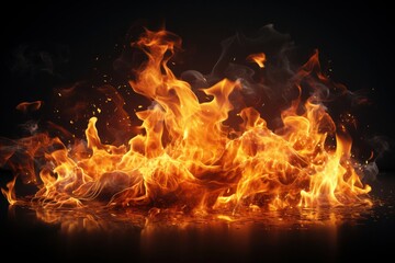 Fototapeta premium Cluster of Fiery Flames on Black Background Generative AI