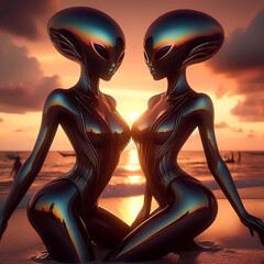 Zwei sexy Alienfrauen - obrazy, fototapety, plakaty