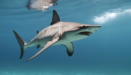 A Hammerhead Shark Hunting In A Fast Moving Curren
