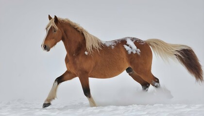 A Horse With Its Coat Covered In Snow Frolicking