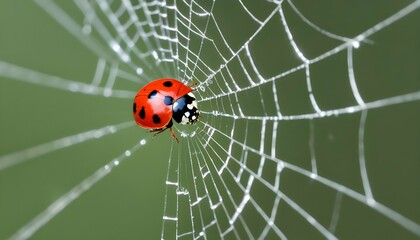A Ladybug Navigating Through A Spiders Web