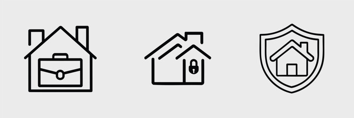 Vector home insurance icons with a flat and linear style for use on websites, mobile apps, and other graphical resources.