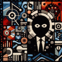 Fototapeta premium Felt art patchwork, committing cybercrime concept
