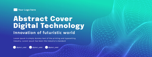 Obraz premium Digital technology poster cover speed connect blue green background, cyber information, abstract communication, innovation future tech data, internet network connection, Ai big data blend illustration