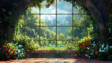 Arched nook of freshness, framed by nature's vibrance.