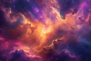 This photo captures a vibrant and lively space with numerous stars and clouds, A vibrant interstellar cloudscape unfolding in the heart of a galaxy, AI Generated - obrazy, fototapety, plakaty