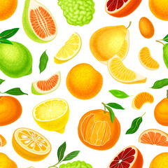 Citrus Fresh Juicy Bright Seamless Pattern Design Vector Template
