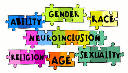 What is neuroinclusion. Ability, race, gender, religion, age, sexuality. - 761679247