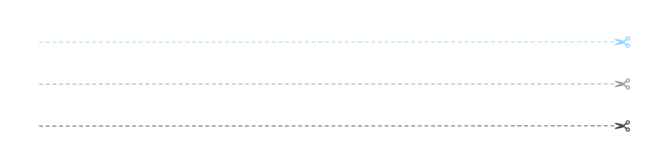 Fotobehang 切り取り線とハサミのアイコンのセット - 3色 - A判縦の横幅   © Spica