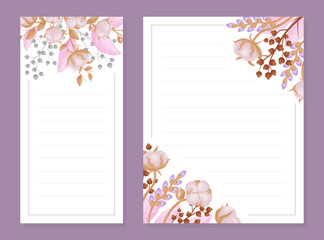 Cotton Plant Empty Note and Reminder Card Design Vector Template