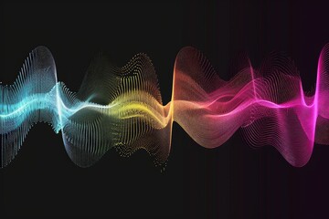 A dynamic and exuberant sound wave comprised of various vibrant colors on a solid black background, A visual interpretation of sound waves on a color gradient, AI Generated - obrazy, fototapety, plakaty
