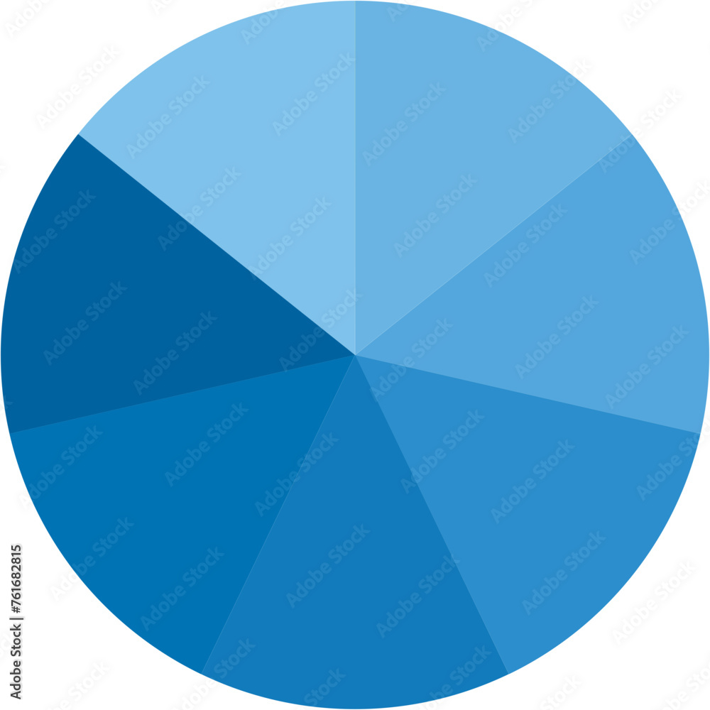 Poster blue gradient separate round graph pie chart icon with 7 colourful parts. morden flat design vector 