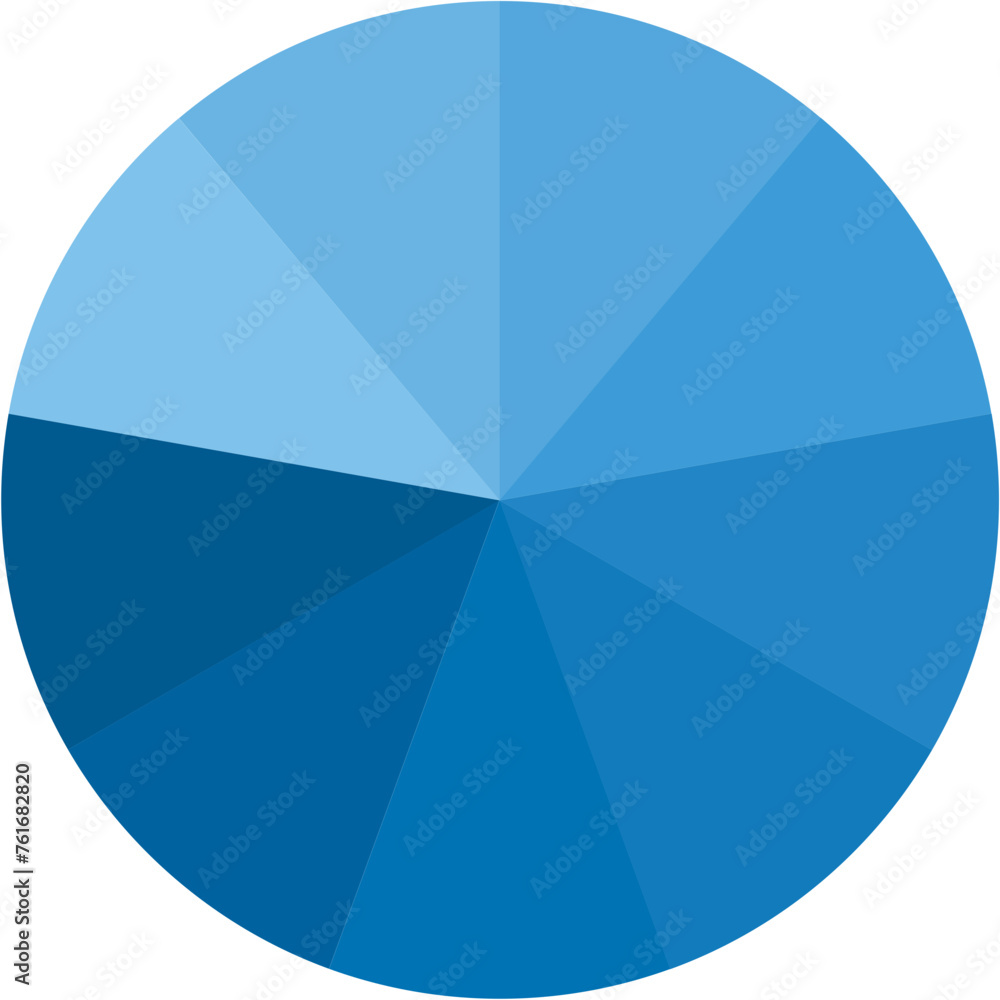 Poster blue gradient separate round graph pie chart icon with 9 colourful parts. morden flat design vector 