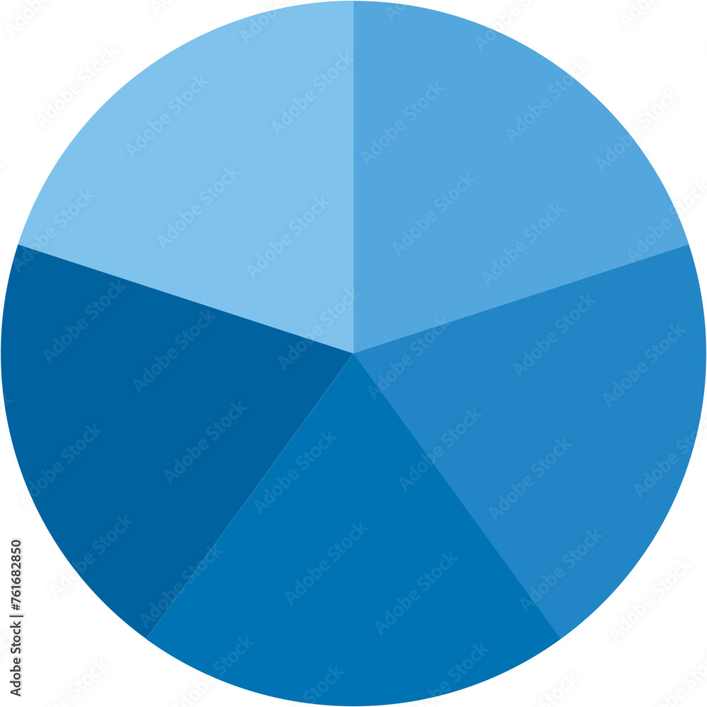 Poster blue gradient separate round graph pie chart icon with 5 colourful parts. morden flat design vector 