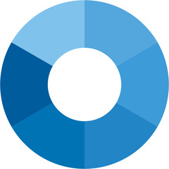 Blue gradient separate doughnut graph pie chart icon with 6 colourful parts. Morden flat design vector illustration diagram infographic for web logo button app ui ux isolated on white background