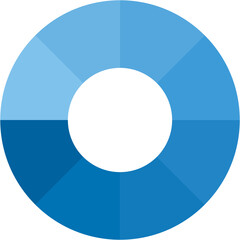 Blue gradient separate doughnut graph pie chart icon with 8 colourful parts. Morden flat design vector illustration diagram infographic for web logo button app ui ux isolated on white background