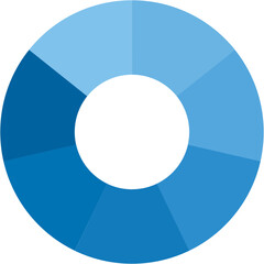 Blue gradient separate doughnut graph pie chart icon with 7 colourful parts. Morden flat design vector illustration diagram infographic for web logo button app ui ux isolated on white background