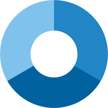 Blue gradient separate doughnut graph pie chart icon with 3 colourful parts. Morden flat design vector illustration diagram infographic for web logo button app ui ux isolated on white background