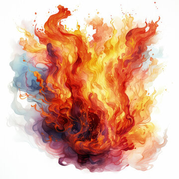 watercolor FIRE clipart, Generative Ai