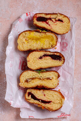 assorted donuts with different fillings..selective focus.