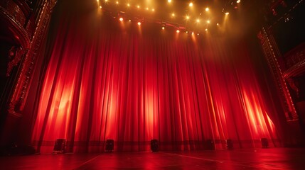  Spotlight Ready: Empty Stage with Red Velvet Curtain (Close-Up)