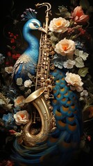 Saxophone and Flowers Painting