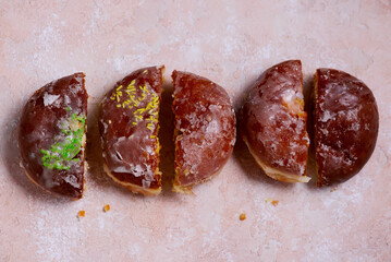 assorted donuts with different fillings..selective focus.