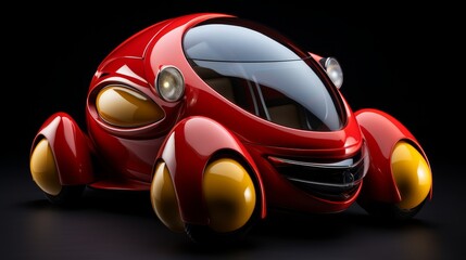 Red Car With Yellow Wheels on Black Background