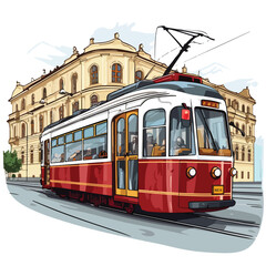 Tram traveling through a European citys historic dist