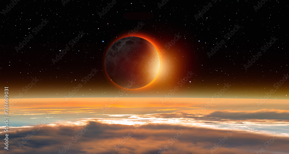Poster solar eclipse over the planet earth 