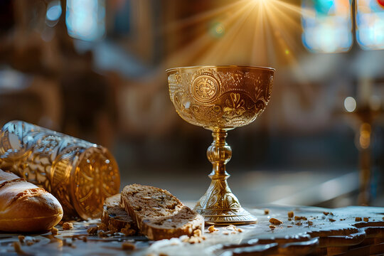 Holy communion on table in church, a concept of the feast of Corpus Christi.