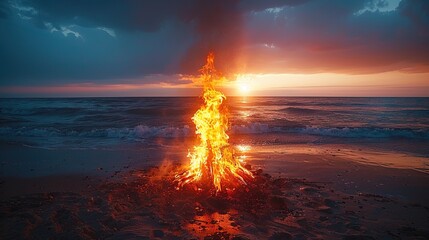 A bonfire near the beach on St John's Bonfire Night