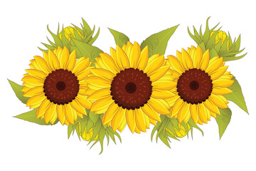 Fototapeta premium Hand painted watercolor sunflower border