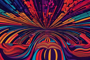 abstract fractal background, Step into a mesmerizing world of vibrant colors and swirling patterns with an AI-generated illustration featuring a psychedelic multicolored background reminiscent of the 