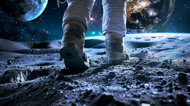 human foot on moon planet