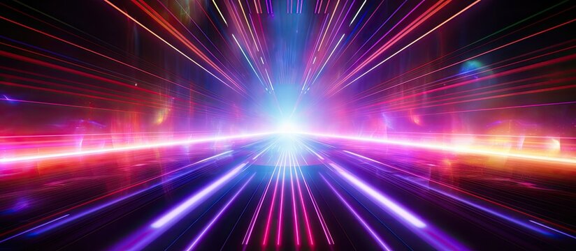 Experience a mesmerizing visual spectacle with violet and magenta lights resembling a laser show, using cuttingedge technology and artistic visual effect lighting