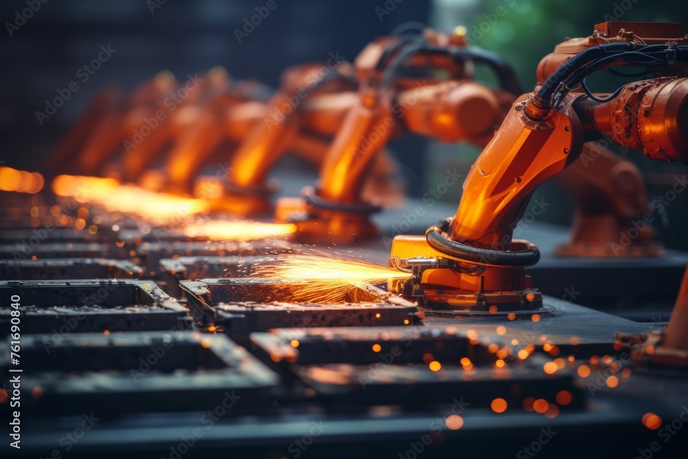 Poster xai mechanized industry robot and robotic arms for automated factory production and assembly process