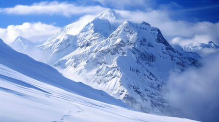 Fototapeta na wymiar Majestic Snow-Capped Mountains Under Sunlit Skies