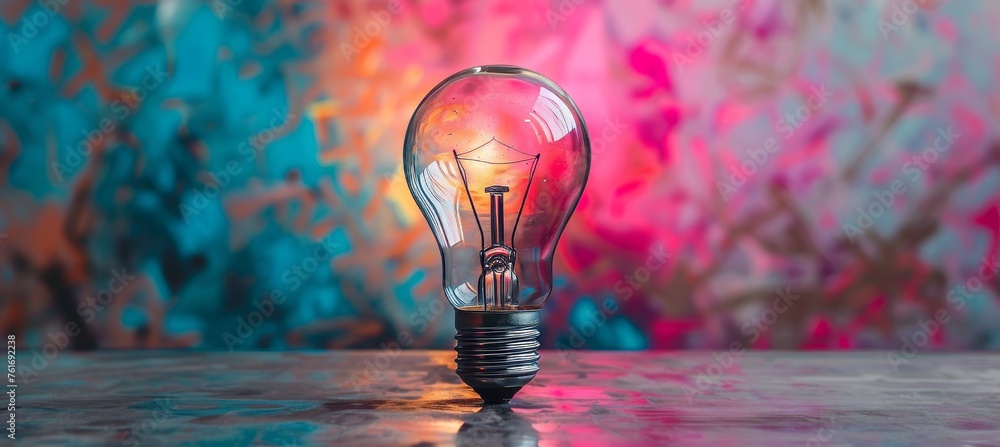 Aufkleber neon light bulb in vibrant colors illuminating empty space for a striking visual display