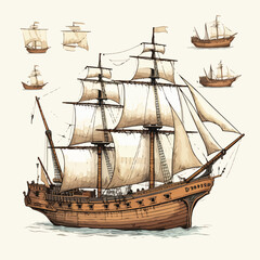 Vintage Ship Clipart Clipart isolated on white background