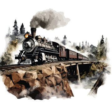 Vintage steam train crossing a historic trestle bridg