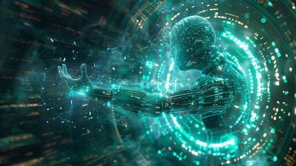 A man is reaching out into a green, glowing, swirling vortex