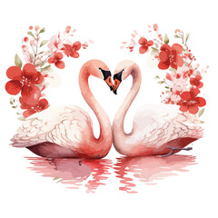 Watercolor Red floral Swan Couple Clipart Clipart iso