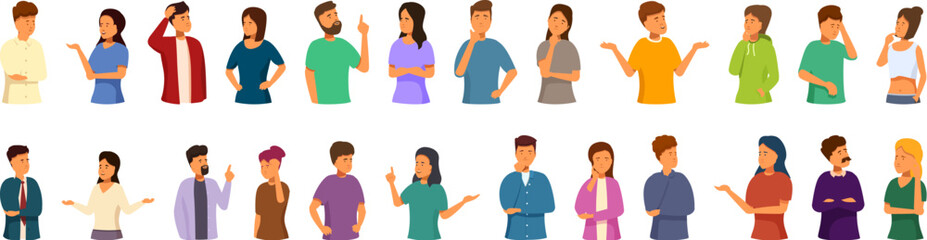Obraz premium Idea think couple icons set cartoon vector. Man and woman coworkers. Find answer