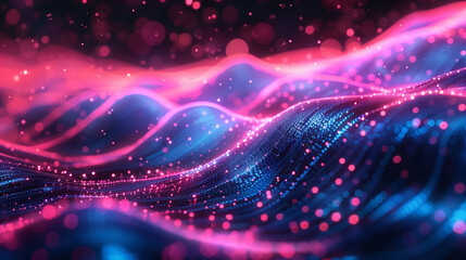 A blue and pink wave with sparkles - obrazy, fototapety, plakaty