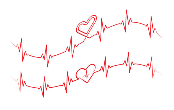 Heart with red EKG diagram, cardiogram, heartbeat line vector design to use for healthcare, healthy lifestyle, medical laboratory, medical business, cardiology project.

