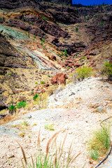 Los Azulejos Rainbow colored Rocks in the Mountains of Gran Canaria Island Spain.