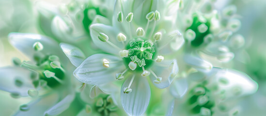 close up green flower with white petals, sense symmetry and patterns nature background - Powered by Adobe