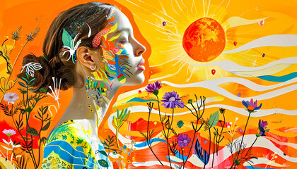 Nature-Inspired Artistic Portrait of Woman. Modern beauty and abstract design