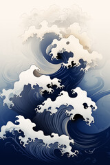 Stylized Ocean Waves in Oriental Art Style
